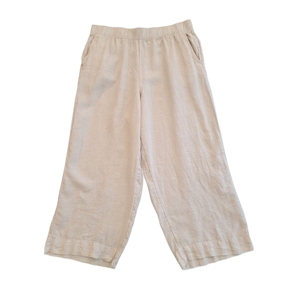 Tahari Linen Pants XL Off White Wide Leg Elastic Waist Casual Coastal Lagenlook - Picture 1 of 8